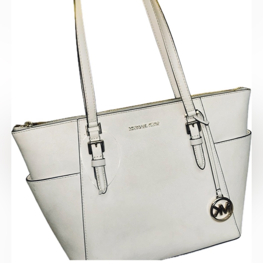 Cream Leather Tote Bag with Gold Hardware